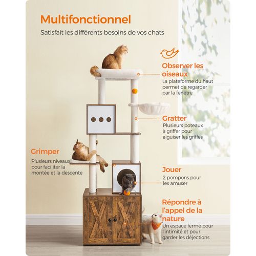 Arbre à Chat Moderne Avec Cache-litière Tour De Jeu Griffoir Avec Maison De Toilette