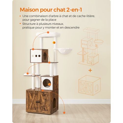 Arbre à Chat Moderne Avec Cache-litière Tour De Jeu Griffoir Avec Maison De Toilette