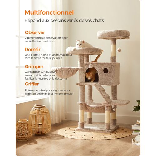 Arbre à Chat Tour De Jeux 49 X 49 X 135 Cm Grand Doux Marron Clair 12_0003901