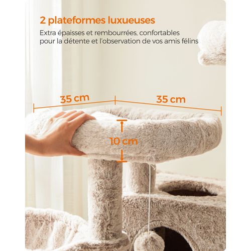 Arbre à Chat Tour De Jeux 49 X 49 X 135 Cm Grand Doux Marron Clair 12_0003901