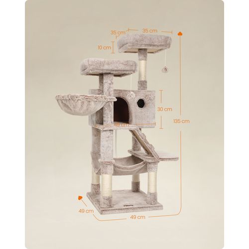 Arbre à Chat Tour De Jeux 49 X 49 X 135 Cm Grand Doux Marron Clair 12_0003901