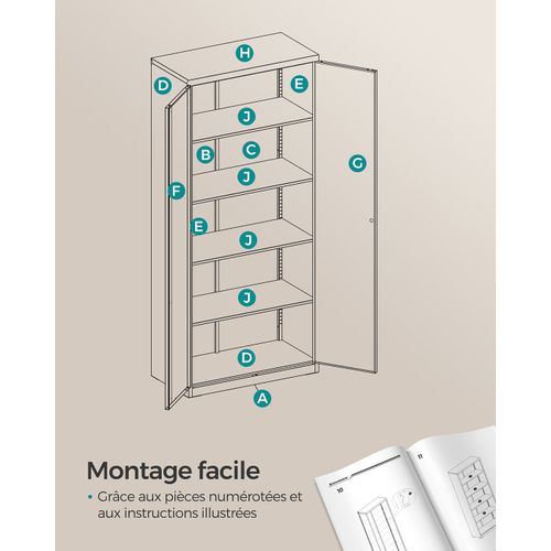Armoire De Rangement En Acier Placard De Bureau à 5 Niveaux Double Porte