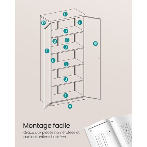 Armoire De Rangement En Acier Placard De Bureau à 5 Niveaux Double Porte