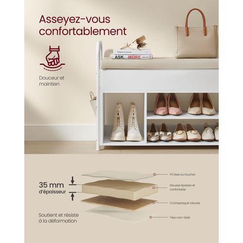 Banc à Chaussures Support à Chaussures 30 X 80,6 X 62,5 Cm Meuble D’entrée Rangement