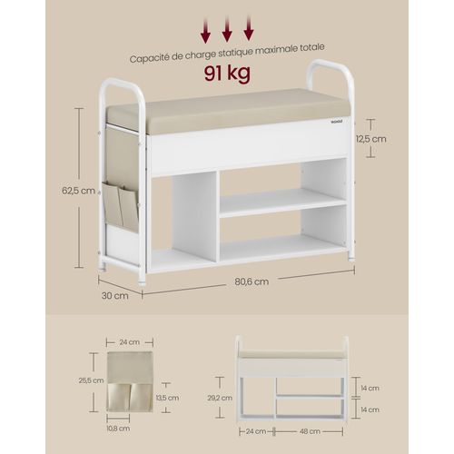 Banc à Chaussures Support à Chaussures 30 X 80,6 X 62,5 Cm Meuble D’entrée Rangement