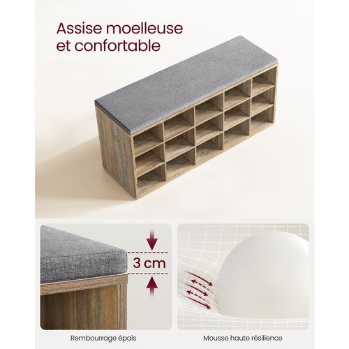 Banc Chaussures Meuble Chaussures Entrée Banc Rangement Avec 15 Compartiments Siège
