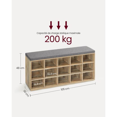 Banc Chaussures Meuble Chaussures Entrée Banc Rangement Avec 15 Compartiments Siège