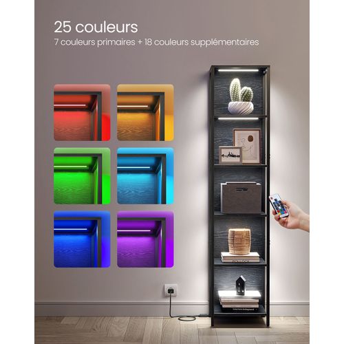 Bibliothèque LED à 6 Niveaux Étagère à Lumière Réglable Meuble De Rangement Avec Cadr