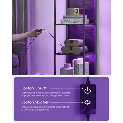 Bibliothèque LED à 6 Niveaux Étagère à Lumière Réglable Meuble De Rangement Avec Cadr