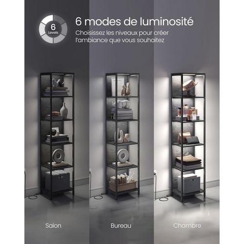 Bibliothèque LED à 6 Niveaux Étagère à Lumière Réglable Meuble De Rangement Avec Cadr