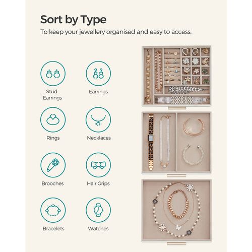 Boîte à Bijoux Avec Couvercle En Verre Coffret à Bijoux à 3 Niveaux Avec 2 Tiroirs Bo