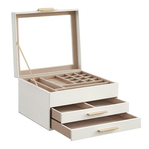 Boîte à Bijoux Avec Couvercle En Verre Coffret à Bijoux à 3 Niveaux Avec 2 Tiroirs Bo