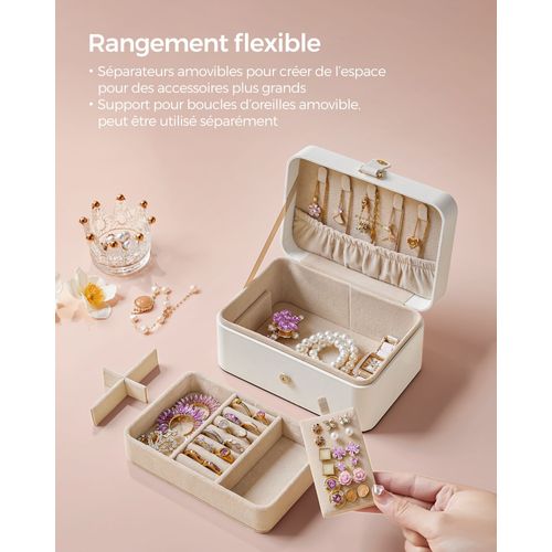 Boîte à Bijoux De Voyage Petit Écrin à Accessoires Rangement Bijoux à 2 Niveaux Porta