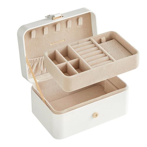 Boîte à Bijoux De Voyage Petit Écrin à Accessoires Rangement Bijoux à 2 Niveaux Porta