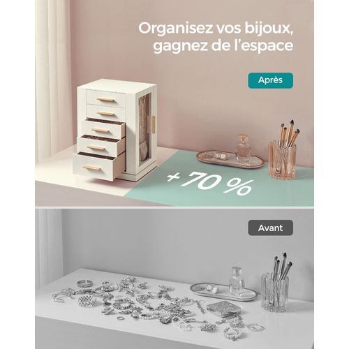Boîte à Bijoux Rotative à 360° Coffret à Bijoux Avec 5 Tiroirs Fenêtres En Verre Laté