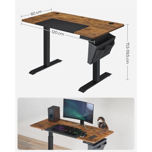 Bureau Assis Debout Électrique 60 X 120 X (72-120) Cm Table Réglable En Hauteur Mémoi