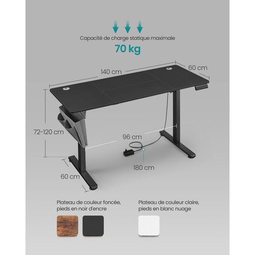 Bureau Électrique Assis-debout Bureau Réglable En Hauteur 60 X 120 X (72-120) Cm