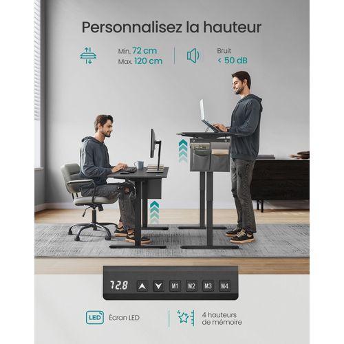 Bureau Électrique Assis-debout Bureau Réglable En Hauteur 60 X 120 X (72-120) Cm