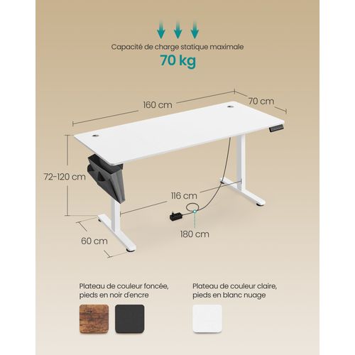 Bureau Électrique Assis-debout Bureau Réglable En Hauteur 60 X 120 X (72-120) Cm 4 Ha