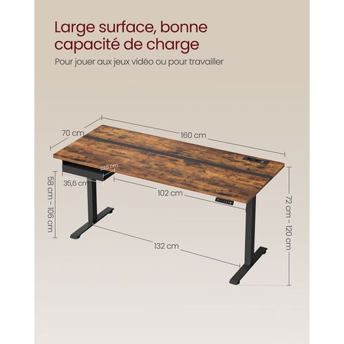 Bureau Électrique Réglable En Hauteur Bureau Assis-debout Surface 60 X 120 Cm Réglabl