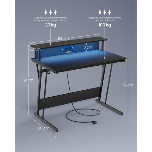 Bureau Gaming Avec LED Et Multiprise Table Gamer Bureau Informatique Avec Rehausseur