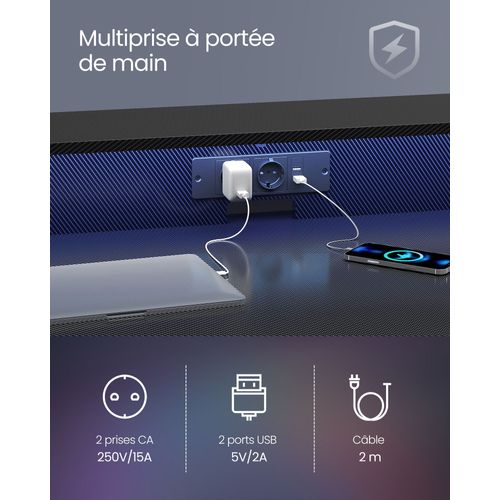 Bureau Gaming Avec LED Et Multiprise Table Gamer Bureau Informatique Avec Rehausseur