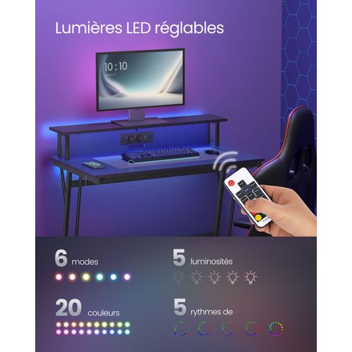 Bureau Gaming Avec LED Et Multiprise Table Gamer Bureau Informatique Avec Rehausseur
