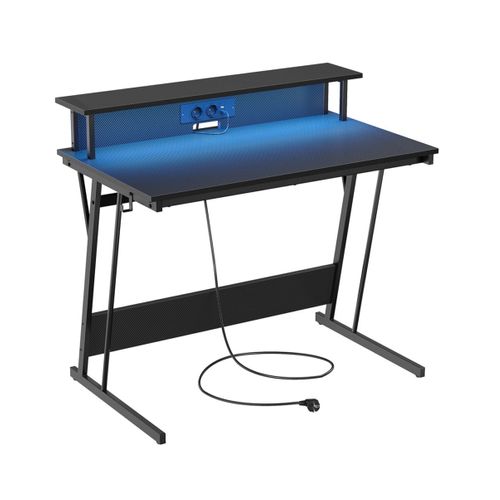 Bureau Gaming Avec LED Et Multiprise Table Gamer Bureau Informatique Avec Rehausseur