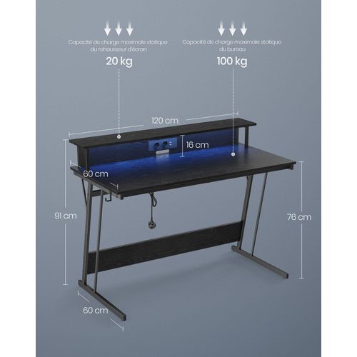 Bureau Gaming Avec LED Et Multiprise Table Gamer Bureau Informatique Avec Rehausseur