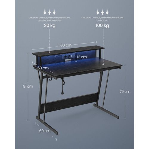 Bureau Gaming Avec LED Et Multiprise Table Gamer Bureau Informatique Avec Rehausseur