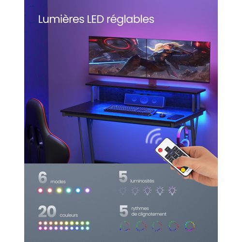 Bureau Gaming Avec LED Et Multiprise Table Gamer Bureau Informatique Avec Rehausseur