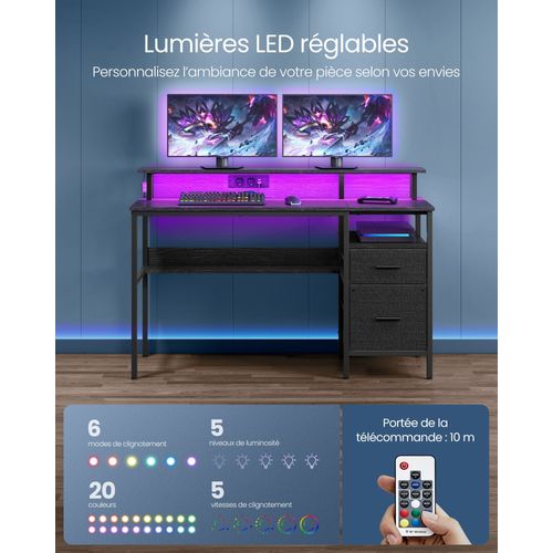 Bureau Gaming Avec Lumières LED Et Multiprise 55 X 135 X 90 Cm Bureau Informatique Av