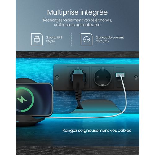 Bureau Gaming Avec Lumières LED Et Multiprise 55 X 135 X 90 Cm Bureau Informatique Av