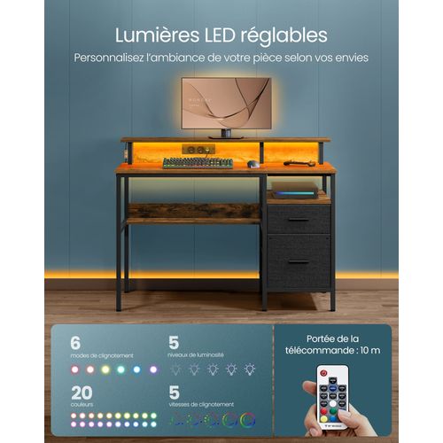 Bureau Gaming Avec Lumières LED Et Multiprise Bureau Informatique Avec Support D'écra
