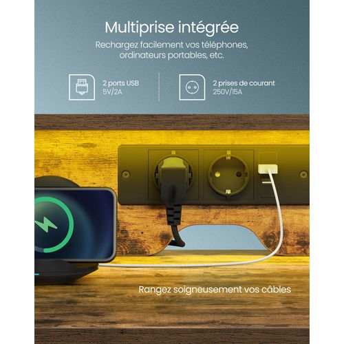 Bureau Gaming Avec Lumières LED Et Multiprise Bureau Informatique Avec Support D'écra