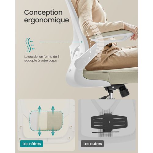 Chaise Bureau Ergonomique En Toile Fauteuil Support Lombaire Rembourré Mécanisme