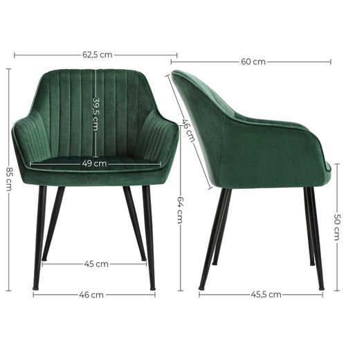 Lot de 2 Chaises De Salle à Manger Fauteuil Siège Rembourrée Avec Accoudoirs