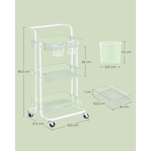 Chariot Mobile à 3 Niveaux Desserte Sur Roulettes Étagère De Rangement Avec Poignée 2