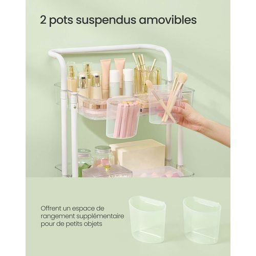 Chariot Mobile à 3 Niveaux Desserte Sur Roulettes Étagère De Rangement Avec Poignée 2