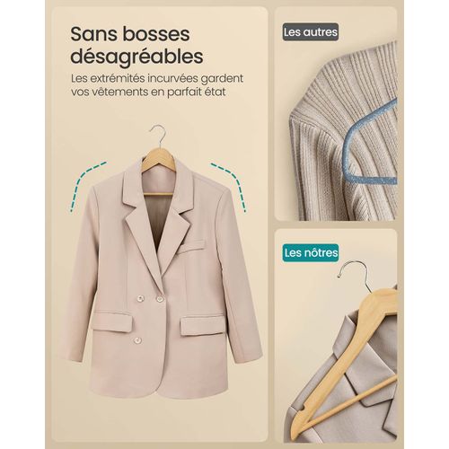 Cintres En Bois Lot De 30 Fins Avec Encoches Porte-pantalons Crochet Pivotant à 360°