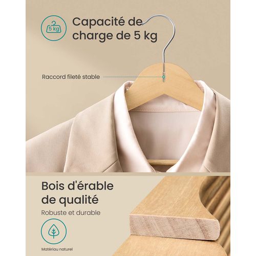Cintres En Bois Lot De 30 Fins Avec Encoches Porte-pantalons Crochet Pivotant à 360°