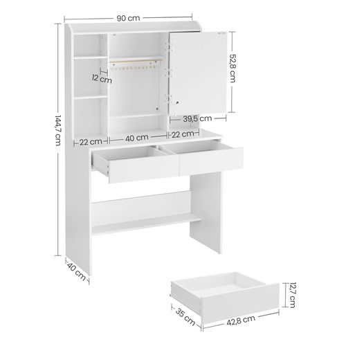 Coiffeuse Avec Miroir LED 3 Couleurs Luminosité Réglable Table De Maquillage 40 X 90