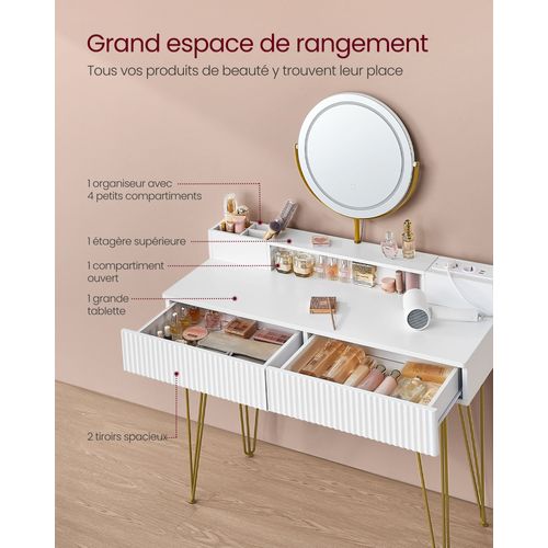 Coiffeuse Avec Miroir Pivotant Et Tabouret Miroir Coiffeuse Avec Éclairage Et Multipr