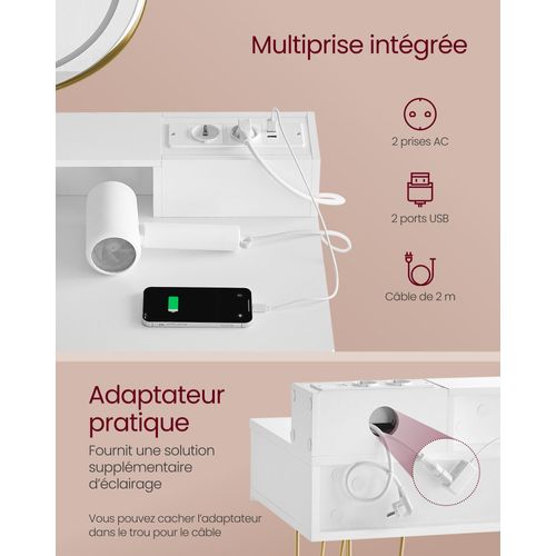 Coiffeuse Avec Miroir Pivotant Et Tabouret Miroir Coiffeuse Avec Éclairage Et Multipr