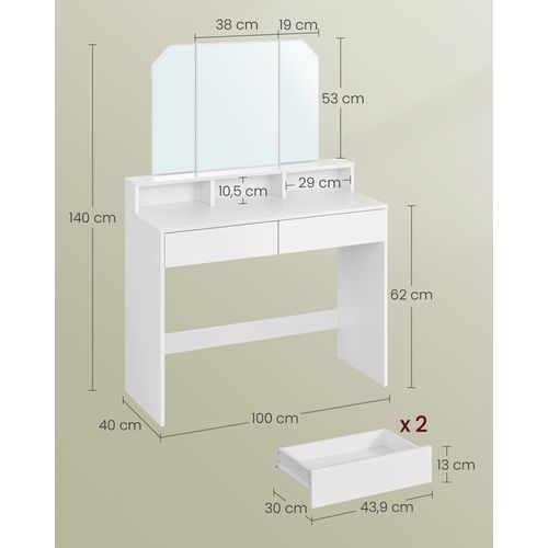 Coiffeuse Avec Miroir Pliable Table De Maquillage Avec 2 Tiroirs Et 3 Compartiments D