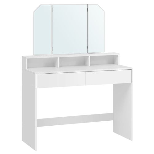 Coiffeuse Avec Miroir Pliable Table De Maquillage Avec 2 Tiroirs Et 3 Compartiments D