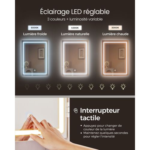 Coiffeuse Grand Miroir LED à Luminosité Réglable Table De Maquillage Avec Miroir Comp
