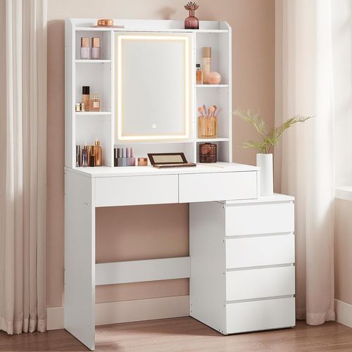 Coiffeuse Grand Miroir LED à Luminosité Réglable Table De Maquillage Avec Miroir Comp