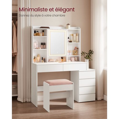 Coiffeuse Grand Miroir LED à Luminosité Réglable Table De Maquillage Avec Miroir Comp