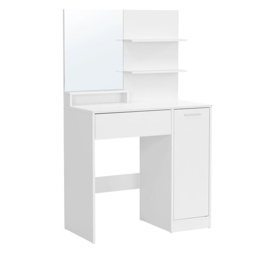 Coiffeuse Table De Maquillage Avec Miroir 1 Tiroir 2 Étagères Placard De Rangement Or